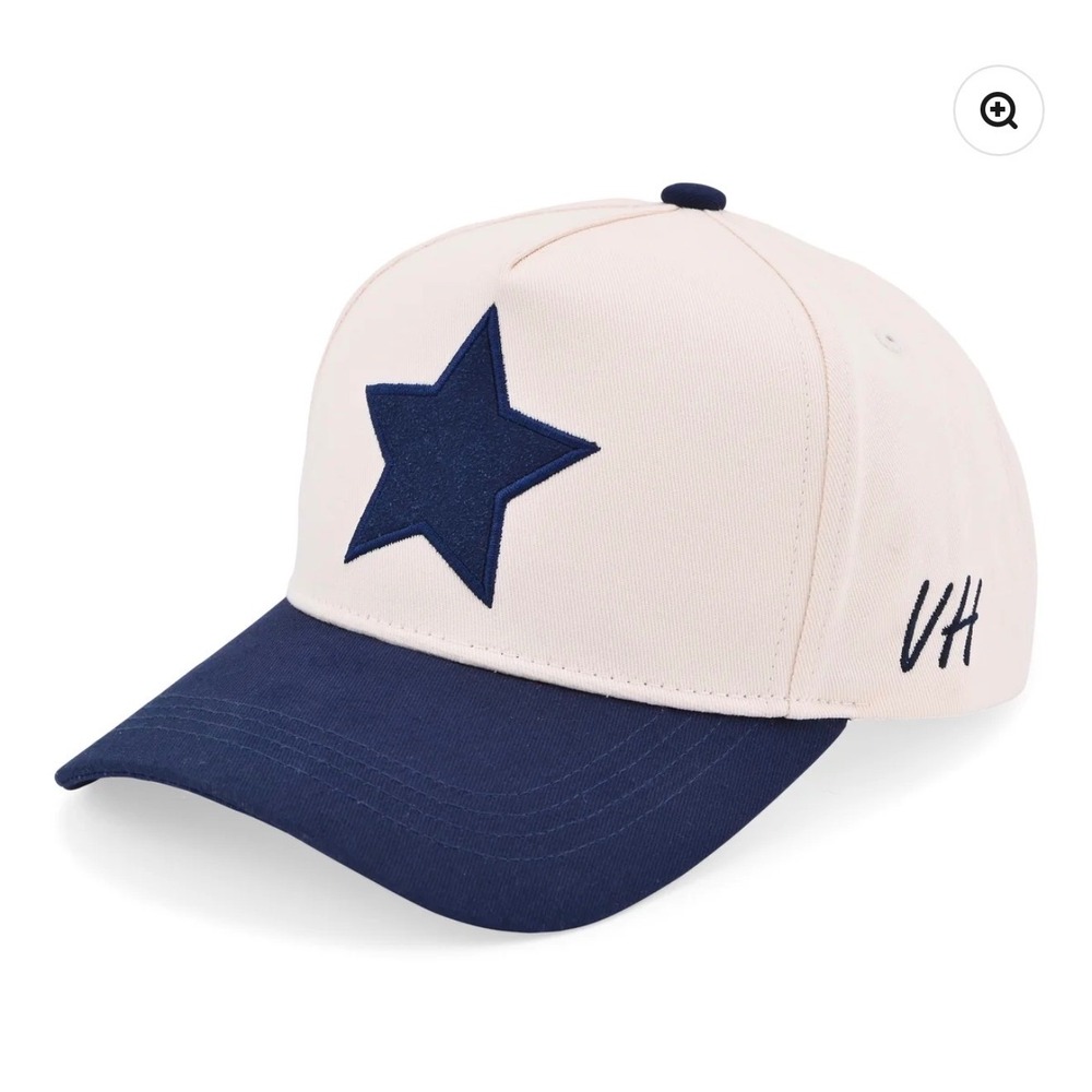 Rise 5 Vintage Havana Star Trucker Hat Bone/Navy Women One Size NWT